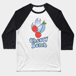 Cherry Bomb and Light Blue Flaming Design Baseball T-Shirt